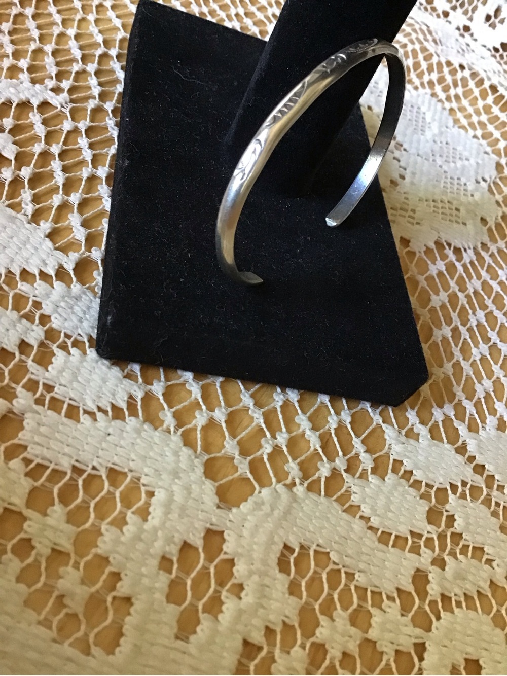 Mid 20th century Native American hand stamped Serling silver cuff bracelet